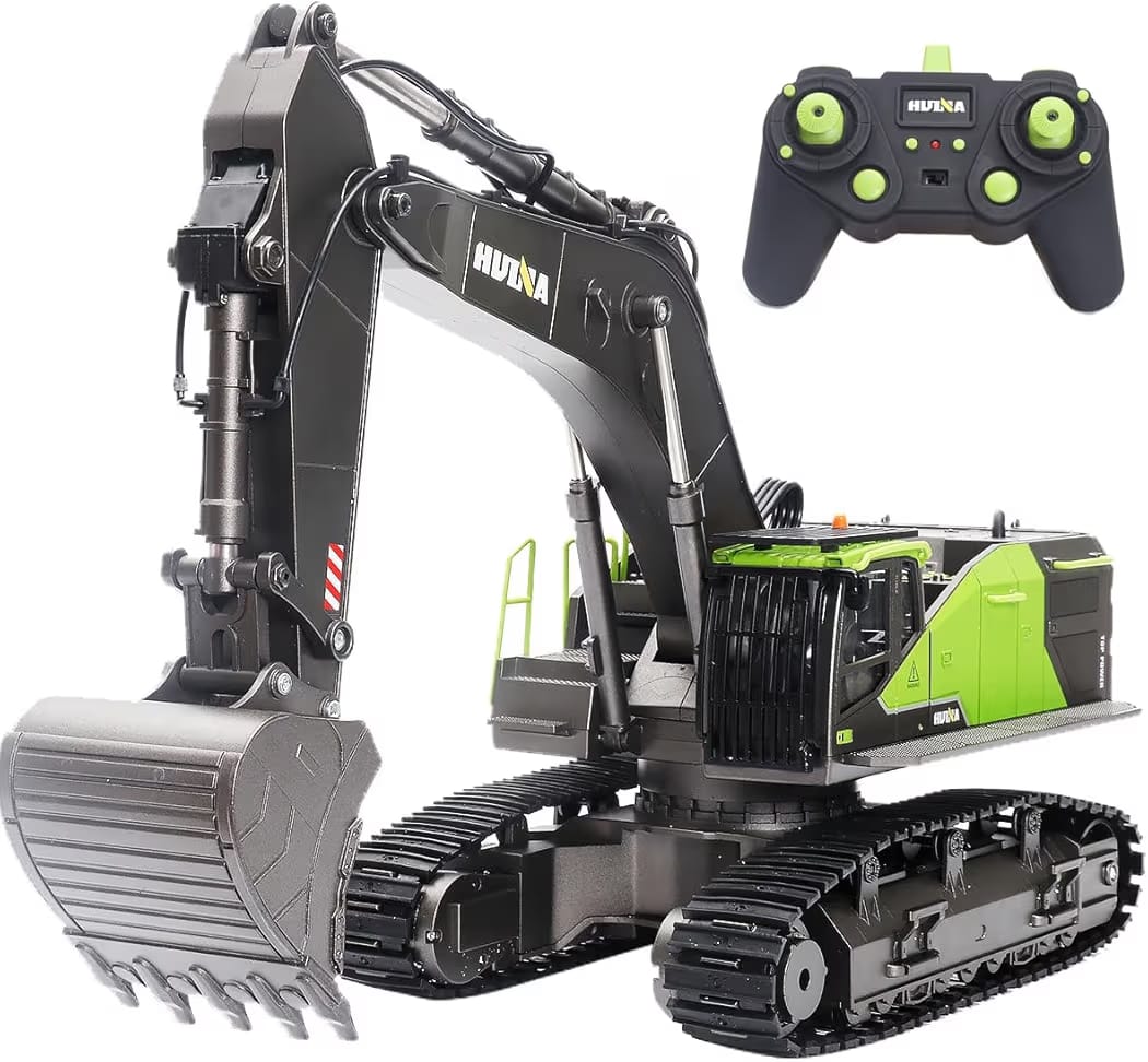HUI NA 1592 1/14 RC Excavator – 22 Channel Full Function Construction Vehicle with Metal Bucket & 360° Rotation