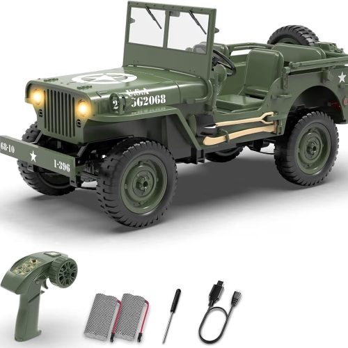 BASIC JOYJAY 1/10 Willys MB Jeep RC Car 4WD Off Road Vehicle RTR Multifunctional Jeep Car 2.4GHz Mil itary Truck 4×4 RC Crawler with Car Light Two Batteries for Kids Gift (Copy)