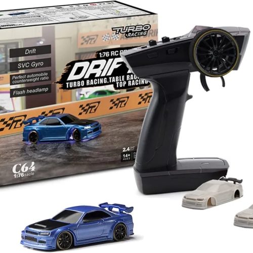 Turbo Racing 1/76 RC Car – Mini Table Racing Sport Car with Full Proportional Control & LED Lights (RTR Kit)