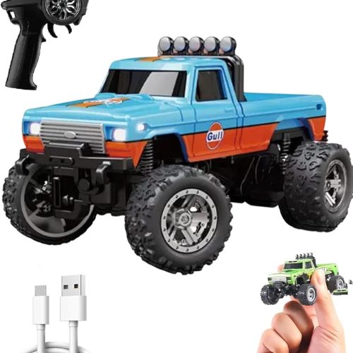 Mini RC Monster Truck 1/64 – Remote Control Off-Road Truck with LED Lights (2.4GHz Portable RTR)